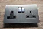 Focus SB Renaissance RSC18.2B 2G 13A Black Insert Satin Chrome Switched Socket
