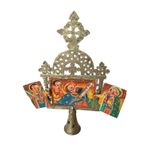 Old Ethiopian Orthodox Metal Triptych Icon Hand Painted Christian Religious Art