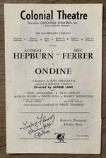 Audrey Hepburn 1953 Ondine Theatre Program Colonial Theatre Boston w/ Mel Ferrer