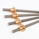 Lead Screw Trapezoidal Rod Thread Length 100mm-1200mm + Brass Nut T8