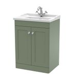 Nuie Classique 600mm Floor Standing 2 Door Unit & Basin 1TH Satin Green