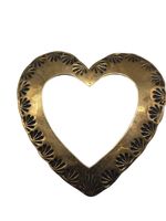 Etched Heart Brooch Large Gold Tone Open Middle Vintage Antique Finish
