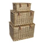 JVL Handmade Buff Wicker Gift Picnic Storage Hampers with Faux Leather Straps