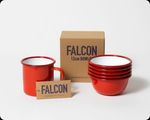 Falcon Enamelware Set of 8 - Cups / Tumblers & Bowls Pillar Box Red Camping New