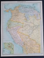 Antique 1898 Large Map - Venezuela - Columbia - Guyana - Ecuador - Bolivia- Peru