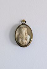 Antique Sacred Heart of Jesus Relief | Domed Glass Brass Frame