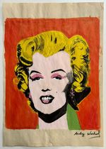 Andy Warhol (Handmade) Drawing On Old Paper Signed & Stamped, vtg art