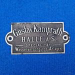 Antique Brass Sign Gustav Kamprath Hall/Saale Water Supply Systems