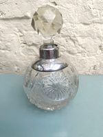 Antique Cut Glass Perfume Bottle With Stopper And English Sterling Silver Collar