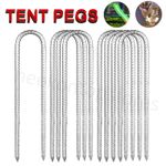 4-100Pcs U-Shaped Rebar Stakes Heavy Duty Ground Anchors Tent Pegs Trampoline