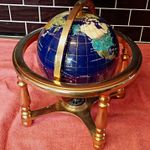 Blue Tabletop Decorative World Globe, Rotating, Gold Finish Metal Base
