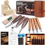 Bluvizo 20 Pcs Professional Wood Carving Kit Whittling Chisel Set with Leather