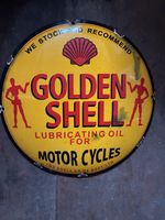 Vintage Style Golden Shell Motorcycles Enamel Sign 12”
