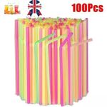 100 Straws Flexible Bendy Birthday Party Plastics Drinking Straws