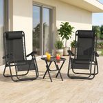 3pcs Folding Zero Gravity Chairs Sun Lounger Table Set w/ Cup Holders, Black