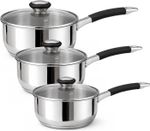 3-Piece Stainless Steel Saucepan Set with Glass Lids – 16cm / 18cm / 20cm