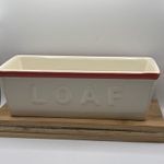 9 inch Ceramic Loaf Tin, cream and red glaze, Professional Bakeware vintage VGC