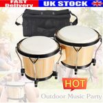 Bongo Drums 6”7” Wood Percussion Bongos for Kids Adults Beginners Natural Finish