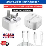 For iPhone 17 16 15 14 13 12 Pro Max X Fast 20W USB-C PD Plug Charger and Cable