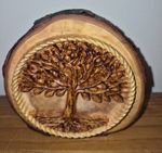 Viking Tree of Life Wood Slice Carving with Bark – Personalised Gift