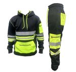Mens HI VIS VIZ VISIBILLTY 2 Pcs SET TROUSERS SAFETY WORK WEAR Bottoms Hoodie