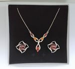 Gift Set Amber & Silver Necklace & Earrings Set 925 Sterling Vintage Ideal Gift