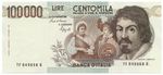 100000 LIRE BANCA D'ITALIA CARAVAGGIO I TIPO LETTERA F 10/03/1993 FDS-/FDS