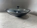 Le Creuset 36cm Cast Iron Wok with Glass Lid - Dark Grey - Good Used Condition
