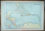1900 WEST INDIES Map 26"x18" CRAMS STANDARD AMERICAN RAILWAY SYSTEM Old Antique