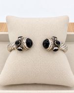 Vintage Artisan Sterling Silver Cable Cuff Bracelet Black Onyx End Caps 36g