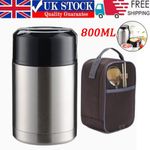 Hot Food/Soup Thermos Flask Stainless Steel Vacuum Insulated Jar & Spoon 800ml