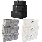 Set of 3 Resin Woven Bathroom Storage Baskets - Large Storage Box with Lid,