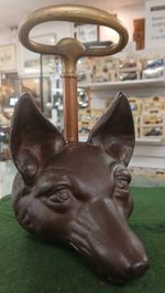 Antique Cast Iron Fox Head Doorstop with Brass Handle