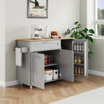 Rolling Kitchen Island Trolley Foldable Tabletop Spice Rack Towel Holder Grey