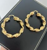 14K Gold Large Chunky Twisted Patterned Hoop Earrings 50mm Wide 14ct Gold Filled