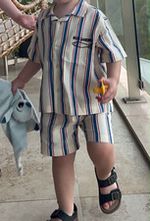 Blue Sardine 2-Piece Striped Short Sleeve Button-Up Shirt & Shorts Set