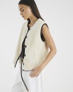 River Island Womens Gilet Cream Borg Button Round Neck Sleeveless Buttons Top