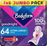 Bodyform Ultra Goodnight Sanitary Towels with Wings, 64 (8 x 8 Packs) Period Pad