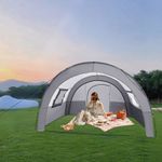 Grey Camping Tunnel Tent, Camping Tent with Carry Bag, Family Tunnel Tent