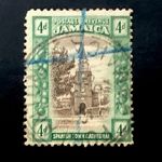 JAMAICA 1921 4d STAMP-CATHEDRAL IN SPANISH TOWN-BROWN GREEN-SG JM 100-USED