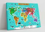 KIDS COLOURFUL FUN MAP OF THE WORLD -DEEP FRAMED CANVAS WALL ART PICTURE PRINT