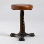 Singer Low Stool Tan Buffalo Leather Aged Cast Iron Base 48cm Seat Height
