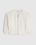 River Island Mini Girls Bomber Jacket White Sequin Zip Crew Neck Outerwear Top
