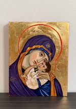 Saint Mary and baby Jesus- orthodox byzantine hand painted icon