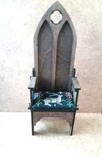 Dollshouse 1/12 scale handmade  gothic tudor throne with handstitched seat