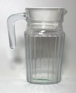 ARC France Clear Glass Ribbed Refrigerator Pitcher w Handle 6” Tall Vintage