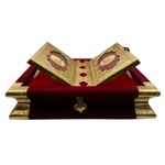 Gold Embossed Religious Book Stand with Maroon Red Velvet Lining
