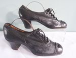 Antique Edwardian Shoes Brogues Black Leather Ladies Lace Up Delange  c1910