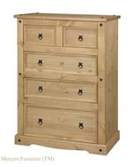 Corona 3+2 (5) Drawer Chest of Drawers Large Mexican Solid Wood Pine Wooden