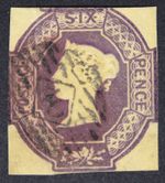 GB SG60 QV 1854 6d Purple, Embossed, Square cut, Used, Cat £1000